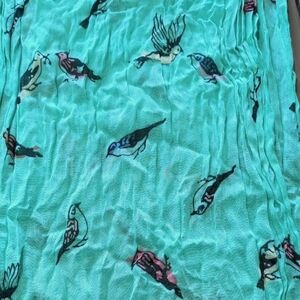 Aqua Bird Print Scarf